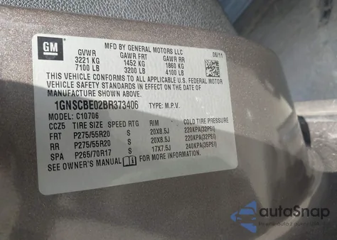 2011 Chevrolet Tahoe Lt z USA, uszkodzony, nr VIN 1GNSCBE02BR373406